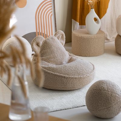 Pouf ours et repose-pieds Biscuit molletonné