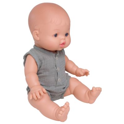 Barboteuse boutonnée pour poupée en gaze de coton vert de gris BB & Co