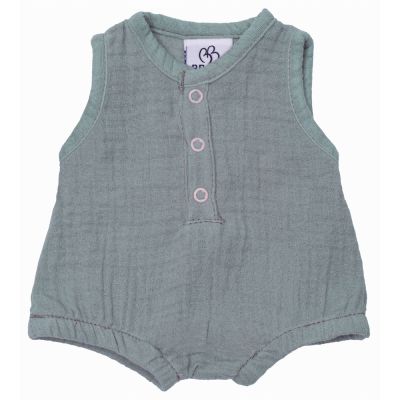 Barboteuse boutonnée pour poupée en gaze de coton vert de gris