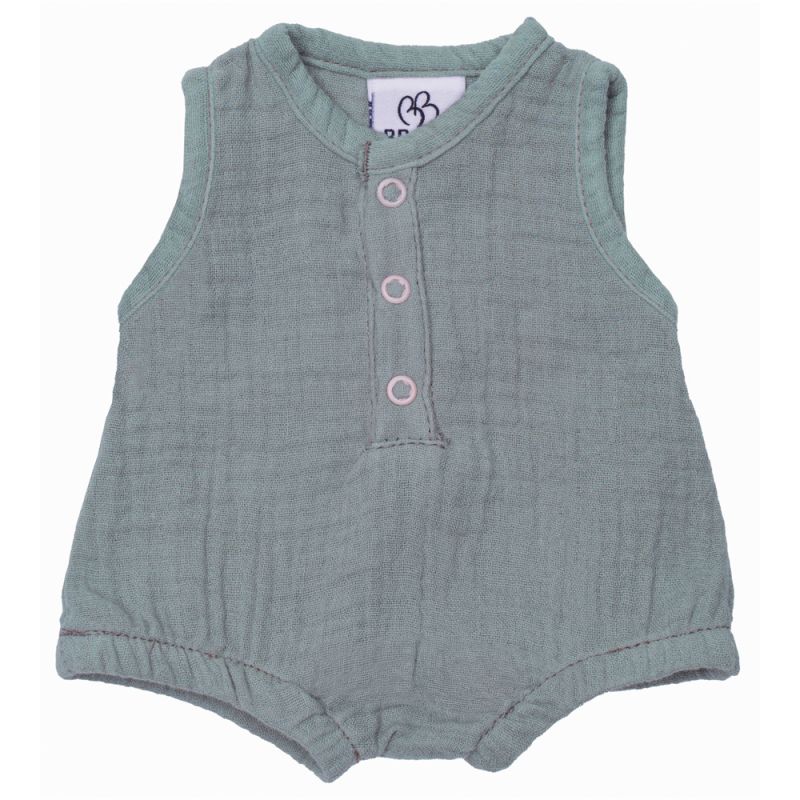Barboteuse boutonnée pour poupée en gaze de coton vert de gris BB & Co Produit 2