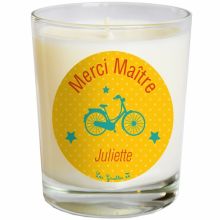 Bougie artisanale Merci maîtresse ou Merci Nounou vélo jaune (personnalisable)  par Les Griottes