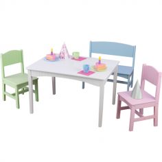 Table avec 2 chaises et banc en bois Nantucket Pastel