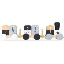 Train de construction en bois gris et blanc  par Jollein