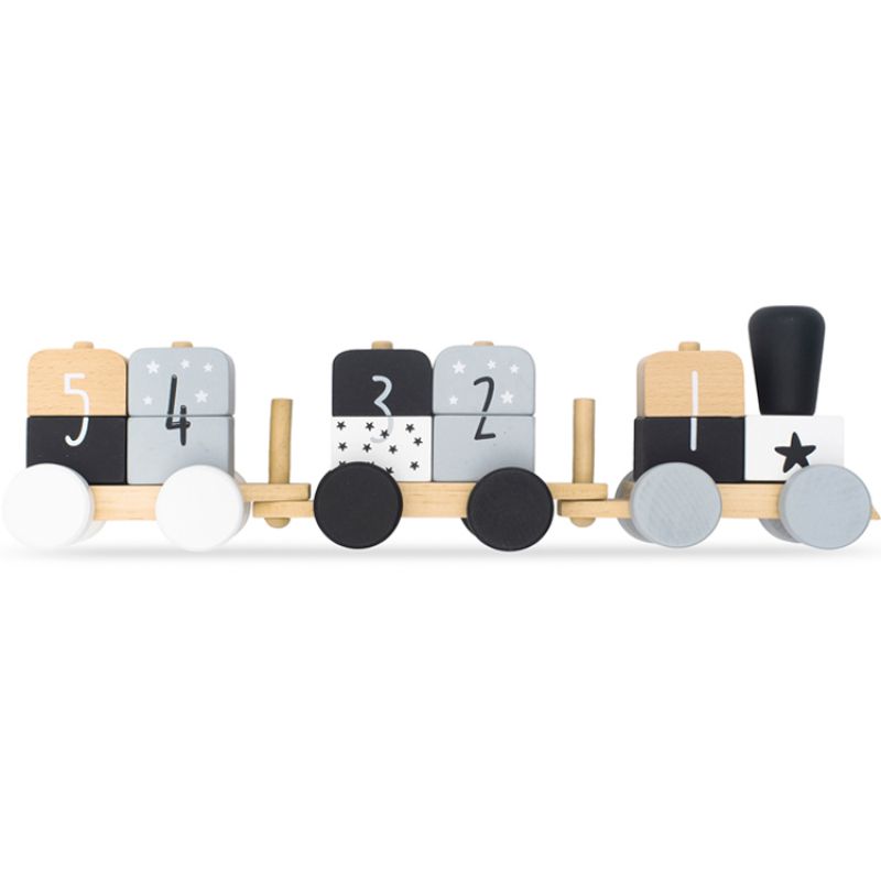 Train de construction en bois gris et blanc Jollein