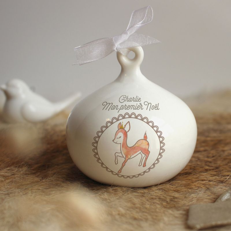 Boule de Noël en porcelaine Faon (personnalisable) Gaëlle Duval