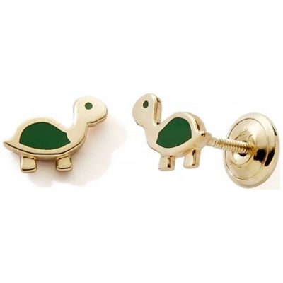 Boucles d'oreilles à vis Tortue de terre (or jaune 375°) Baby bijoux