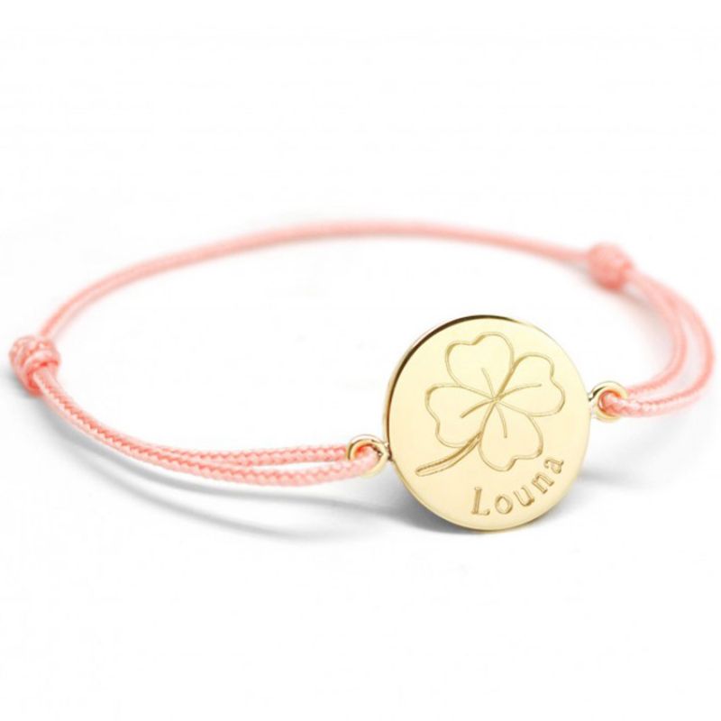 Bracelet cordon Trèfle personnalisable (plaqué or) Petits trésors