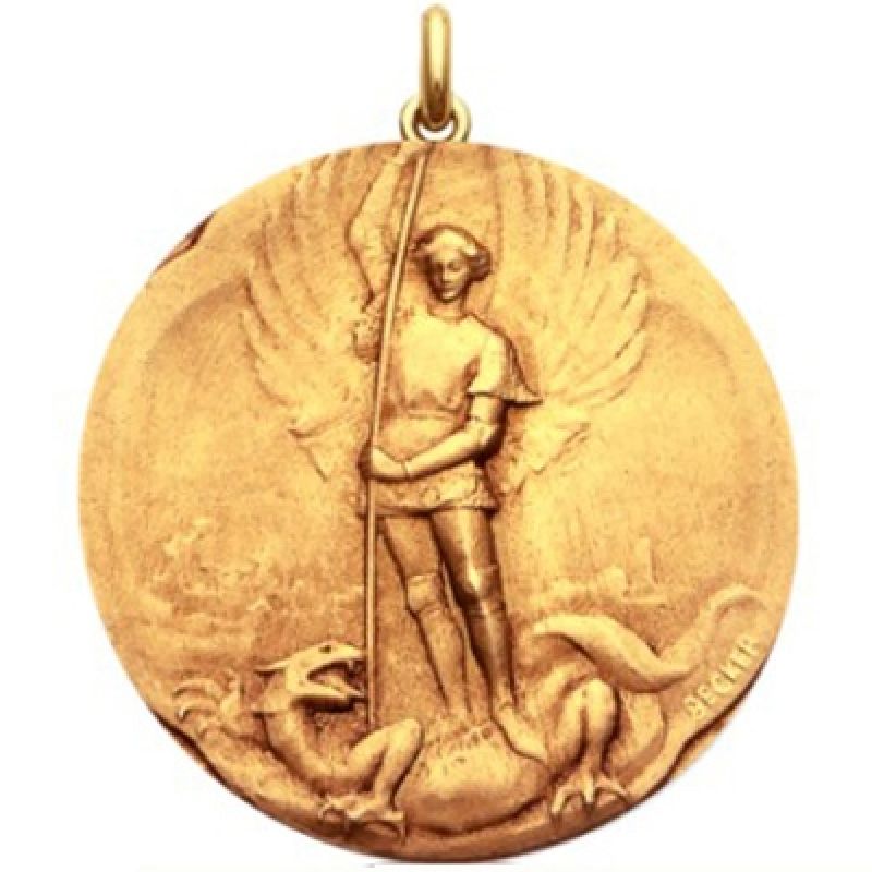 Médaille de baptême Saint Michel et dragon (or jaune 750°) Becker