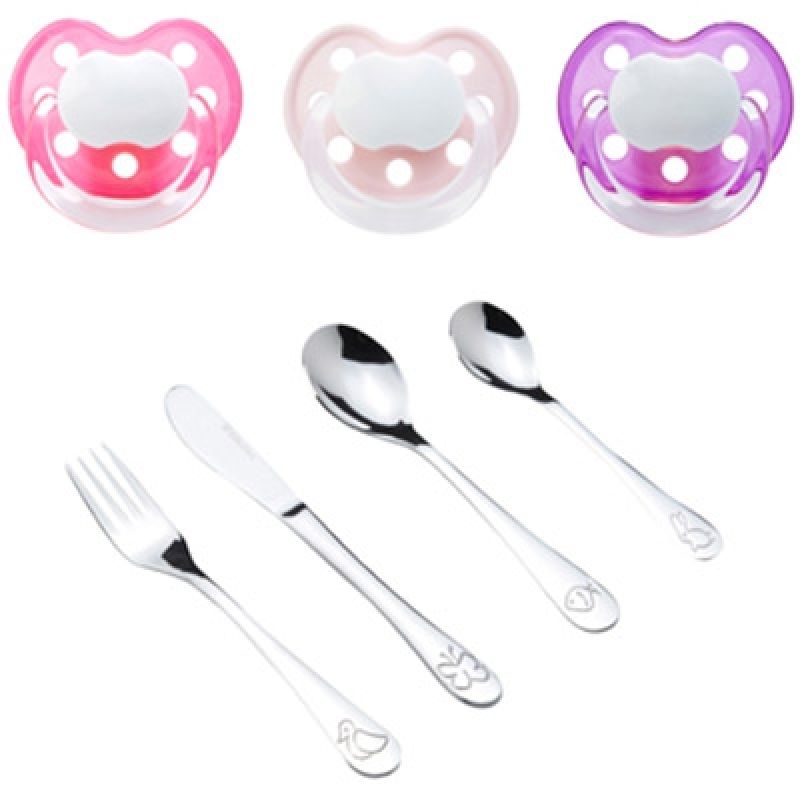 Coffret couverts + sucettes fille physiologiques personnalisables Baby Tute
