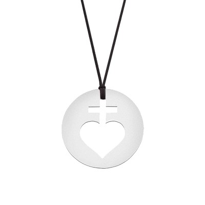 Collier cordon médaille Mini Sacré Coeur 10 mm (or blanc 750°) Maison La Couronne