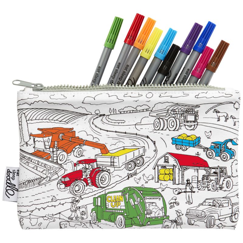 Trousse à colorier lavable et réutilisable Roues en route avec 10 feutres Eatsleepdoodle Produit 1