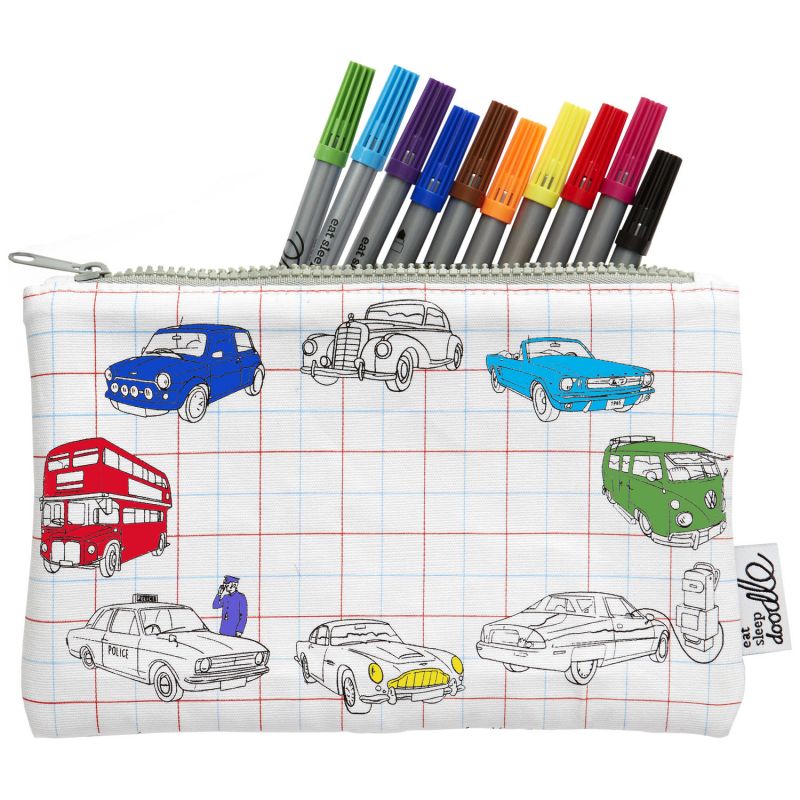 Trousse à colorier lavable et réutilisable Roues en route avec 10 feutres Eatsleepdoodle Produit 3