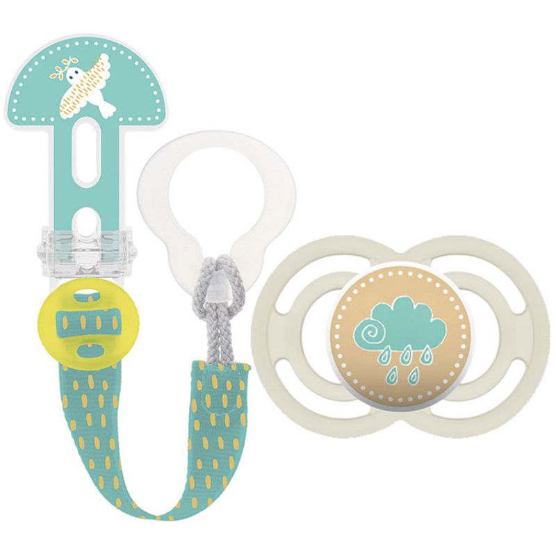 Lot sucette physiologique et attache sucette Perfect nuage beige (6-18 mois) MAM