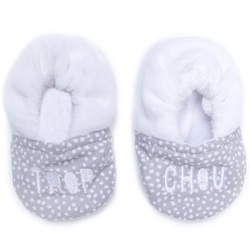 Chaussons en coton Trop chou blanc et gris (0-6 mois) BB & Co