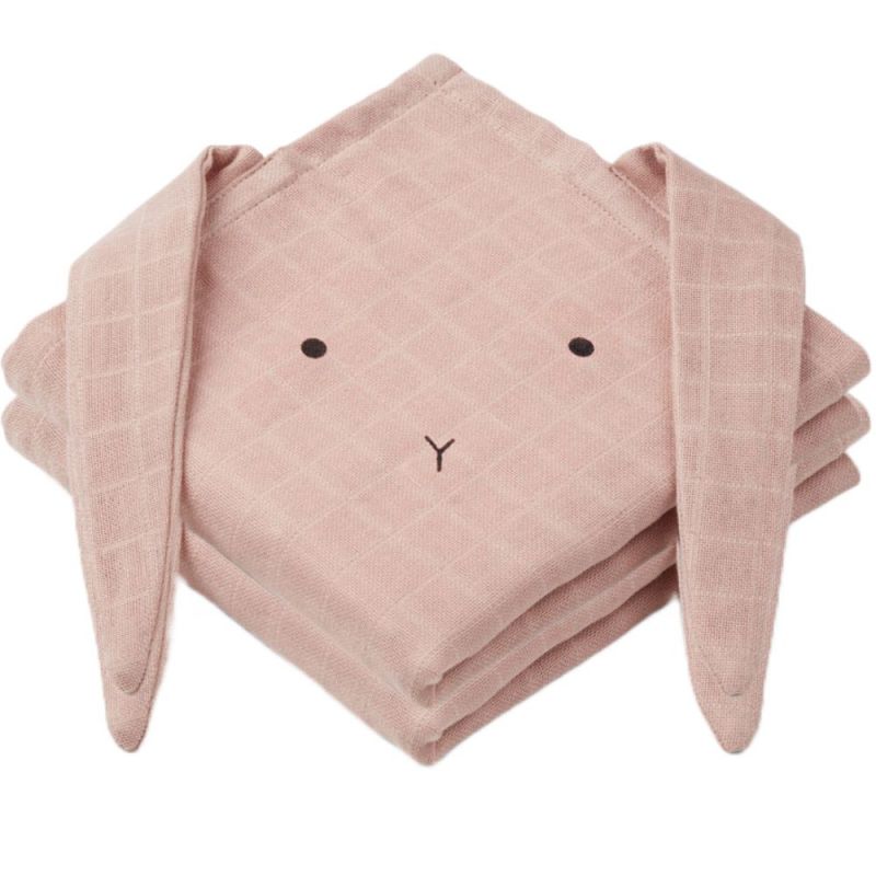 Lot de 2 langes en coton bio Hannah Rabbit rose (65 x 65 cm) Liewood