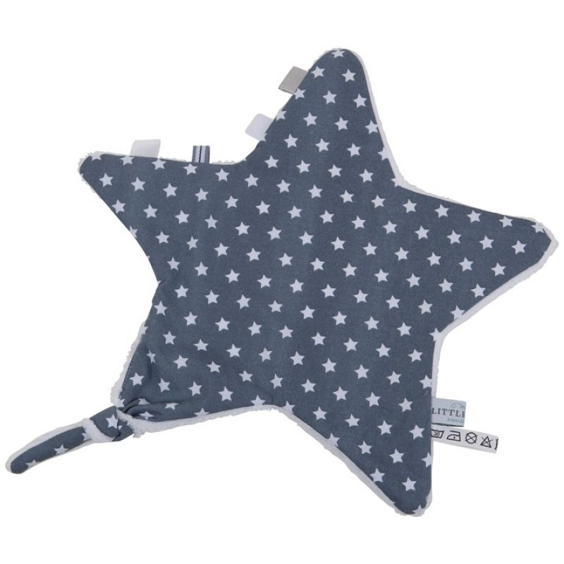 Doudou attache sucette Bleu gris étoile et rayure Little Dutch