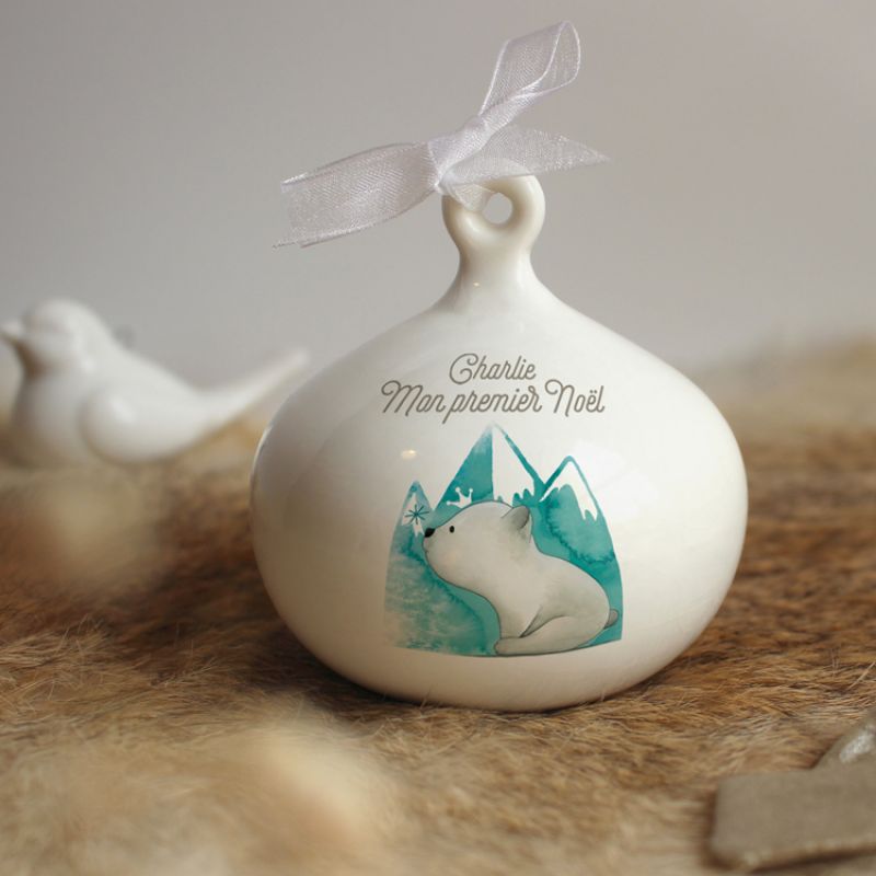 Boule de Noël en porcelaine Ourson polaire (personnalisable) Gaëlle Duval