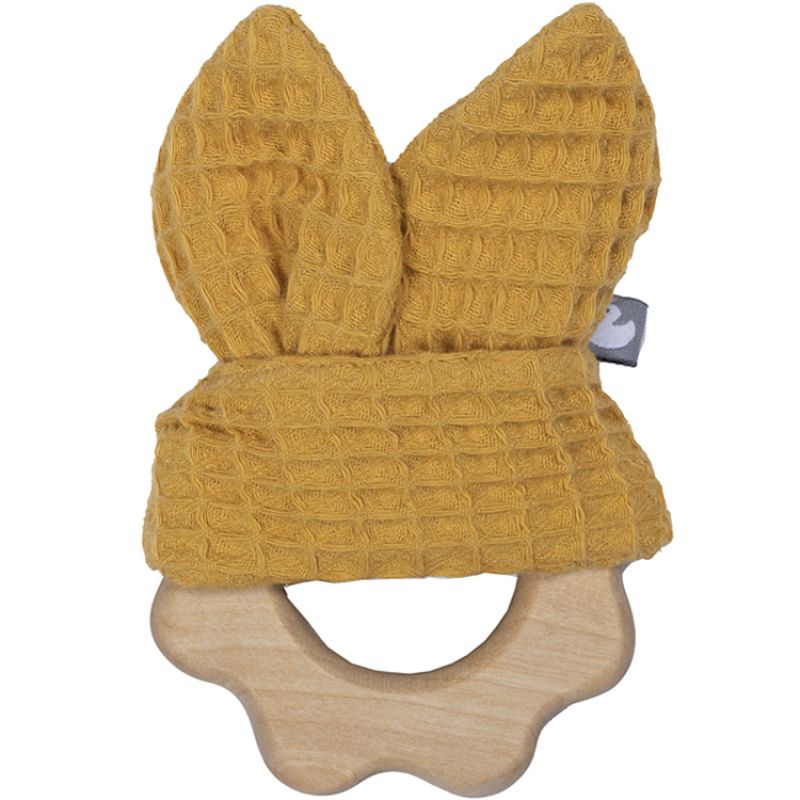 Anneau de dentition en bois nid d'abeille jaune moutarde BB & Co