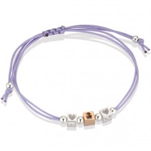 Bracelet cordon lila 1 cube fille 2 cubes coeur (or rose 375° et argent 925°)  par leBebé