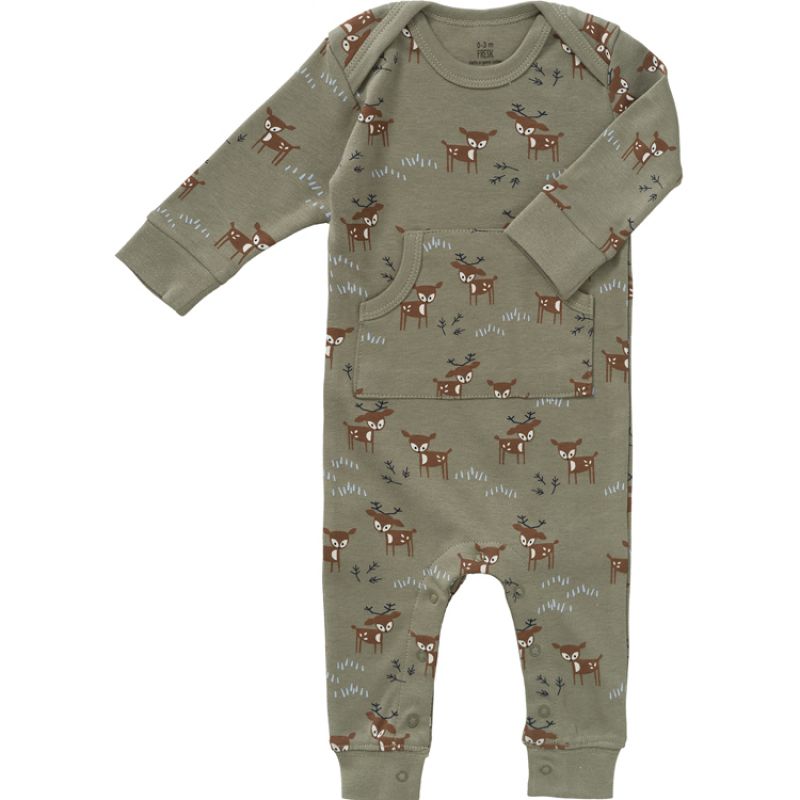 Combinaison pyjama en coton bioDeer olive (0-3 mois : 50 à 60 cm) Fresk