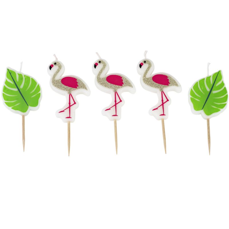 Lot de 5 bougies d'anniversaire flamant rose Jungle Fever Arty Fêtes Factory