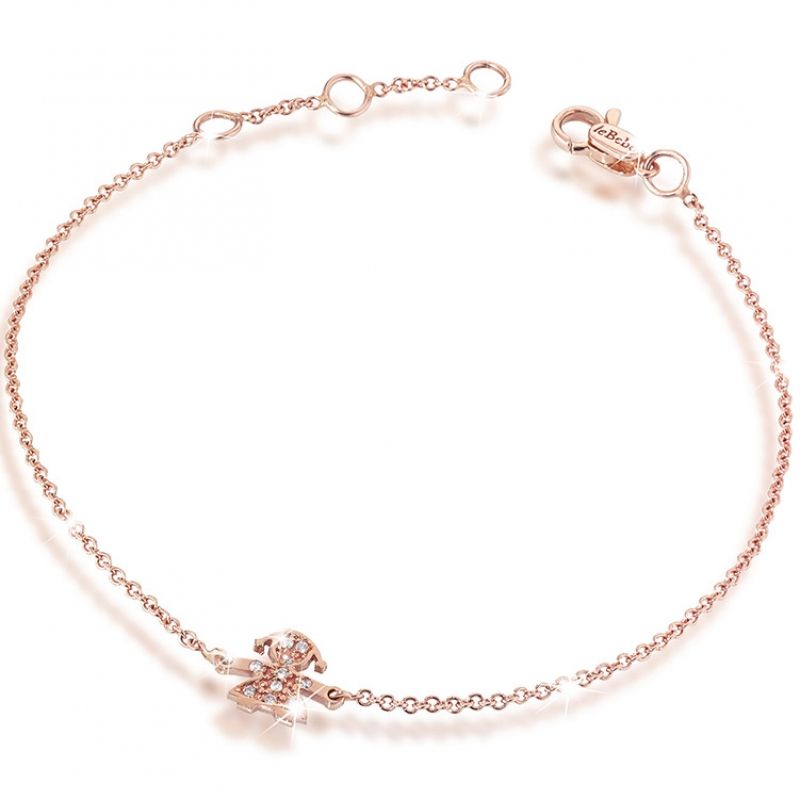 Bracelet sur chaîne Briciole fille (or rose 750° et pavé de diamants) leBebé