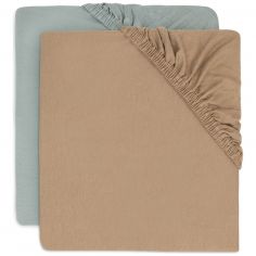 Lot de 2 draps housses en jersey Sea Green-Biscuit (40 x 80 cm) - Jollein