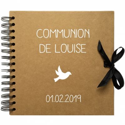 Album photo communion personnalisable kraft et blanc (20 x 20 cm) Les Griottes