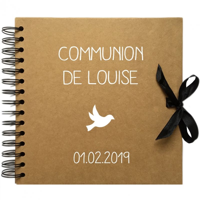 Album photo communion personnalisable kraft et blanc (20 x 20 cm) Les Griottes