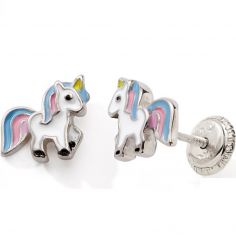 Boucles d'oreilles Easy Viss Licorne multicolore (argent 925) - Baby bijoux