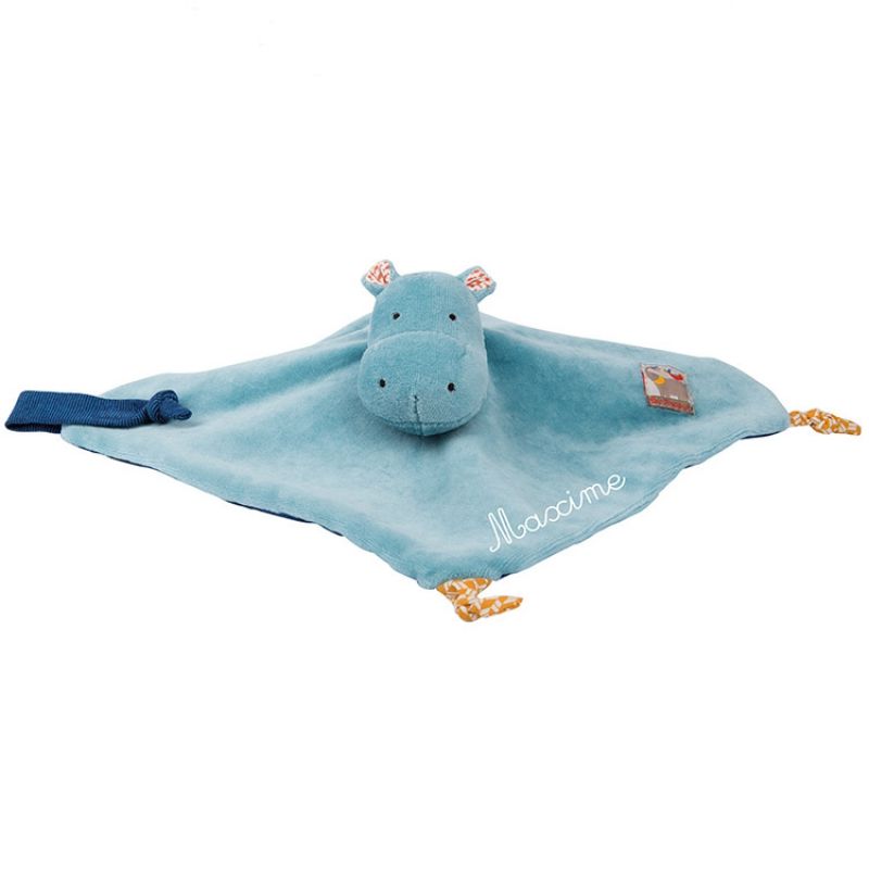 Doudou attache sucette hippopotame Les Papoum personnalisable (28 cm) Moulin Roty