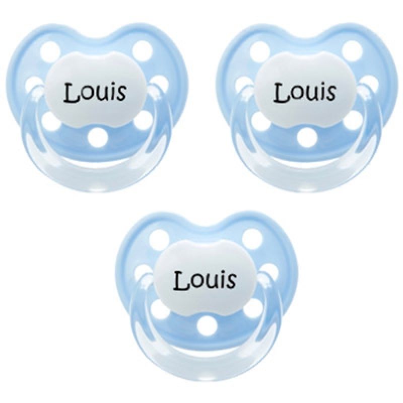Lot de 3 sucettes personnalisables bleues physiologiques Baby-nova Deluxe en silicone (0-6 mois) Baby Tute