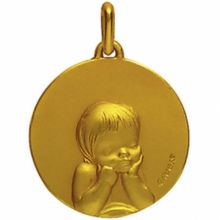 Médaille ronde Ange rêveur 14 mm (or jaune 750°)  par Maison Augis