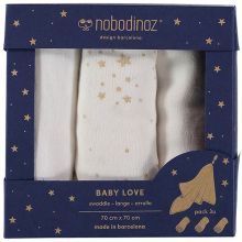 Lot de 3 langes Baby Love White (70 x 70 cm)  par Nobodinoz