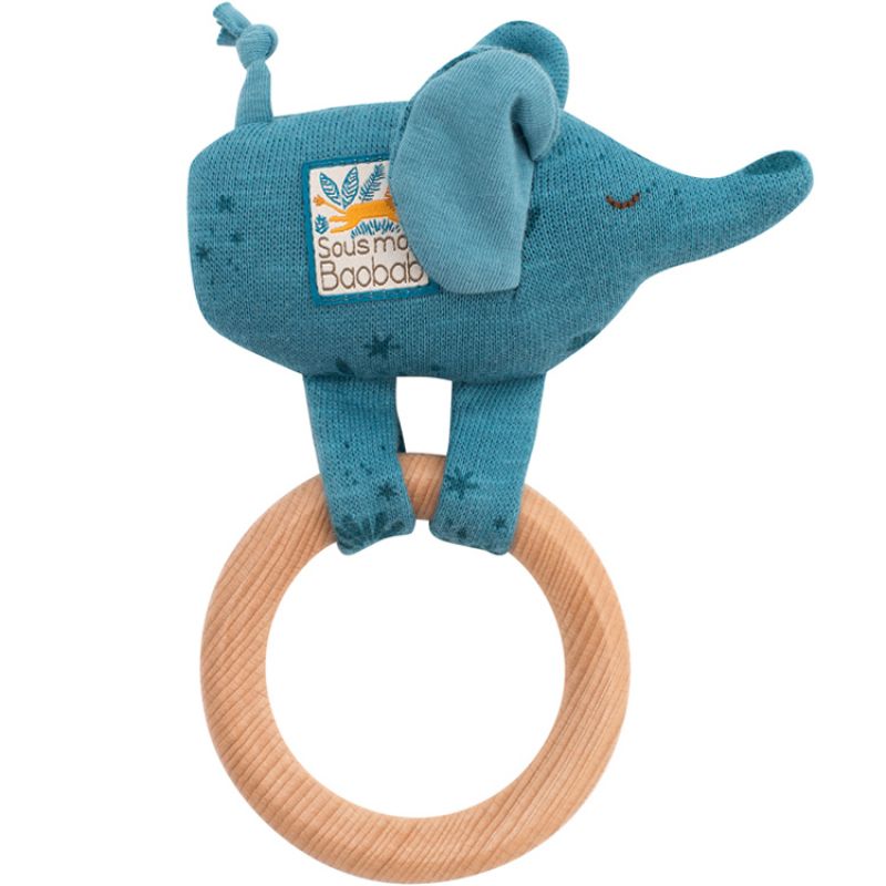 Hochet anneau en bois éléphant Sous mon baobab Moulin Roty