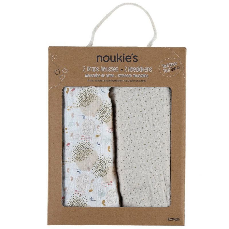 Lot de 2 draps housses en mousseline bio Lina & Joy (70 x 140 cm) Noukie's
