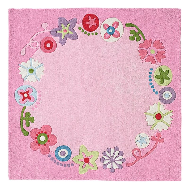 Tapis carré rose Couronne fleurie (140 x 140 cm) Haba