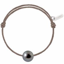 Bracelet enfant Baby Pearly cordon taupe perle de Tahiti 7mm (or blanc 750°)  par Claverin