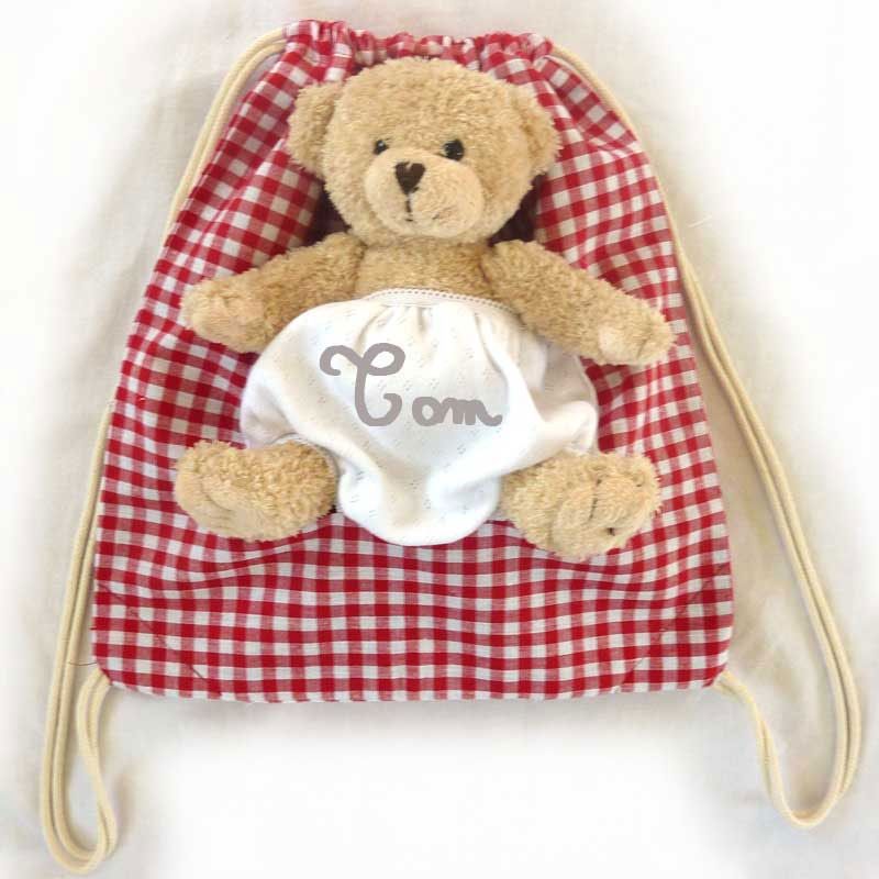 Sac à doudou vichy rouge (personnalisable) Les Griottes