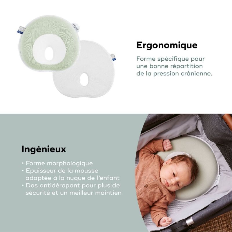 Coussin anti tête plate Cosyhead Fresh Sage Green Babymoov Ambiance 4