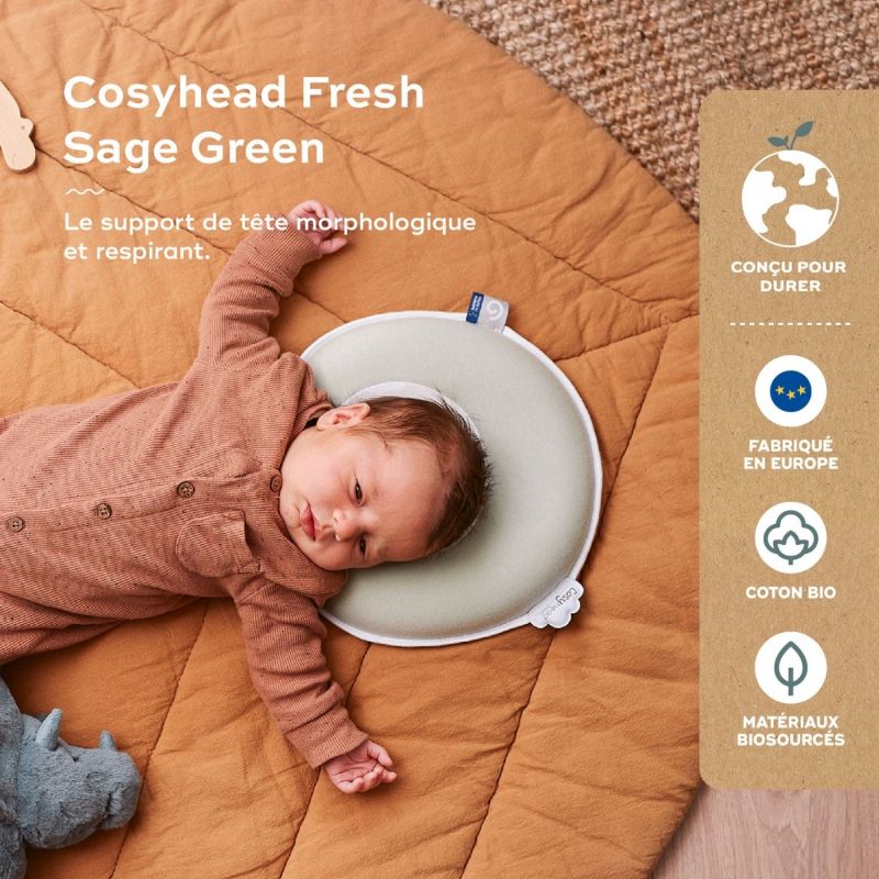 Coussin anti tête plate Cosyhead Fresh Sage Green Babymoov Ambiance 6
