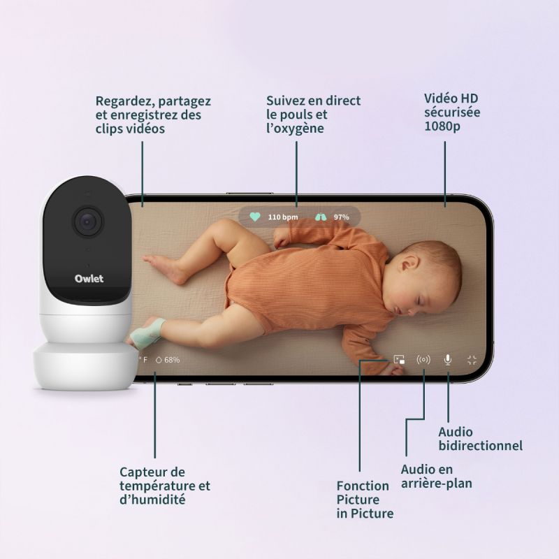 Pack Chaussette connectée Dream Sock + Cam2 bleu sommeil (0-18 mois) Owlet Ambiance 3