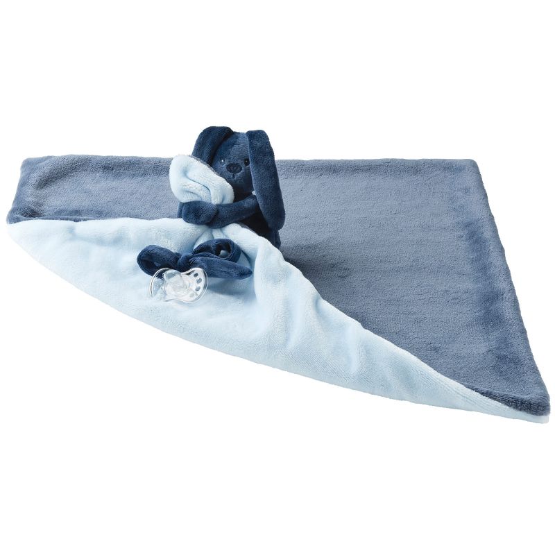 Doudou plat attache sucette Lapidou bleu marine et bleu ciel (48 x 48 cm) Nattou