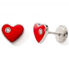 Boucles d'oreilles à vis Oxyde et cœur laqué rouge (argent) - Baby bijoux