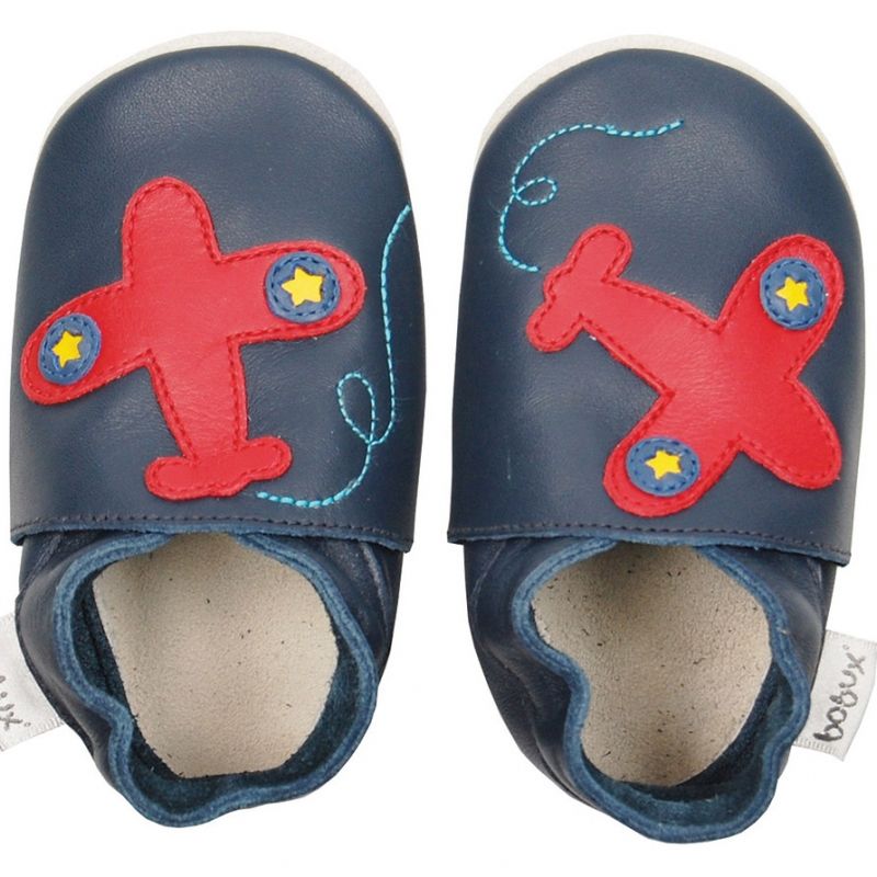 Chaussons en cuir Soft soles navy plane (9-15 mois) Bobux