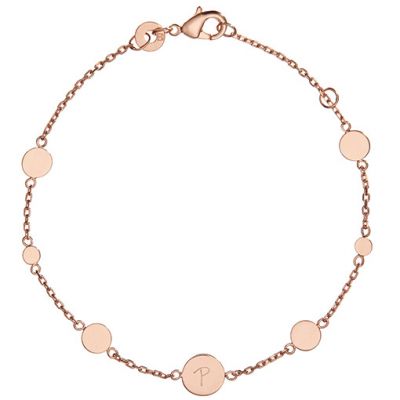 Bracelet Pastille initiale sur chaîne personnalisable (plaqué or rose) Merci Maman