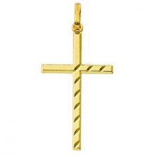 Pendentif Croix fil plat demi diamantée (or jaune 375°)  par Berceau magique bijoux