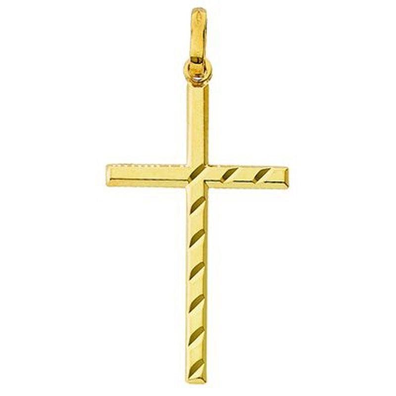 Pendentif Croix fil plat demi diamantée (or jaune 375°) Berceau magique bijoux