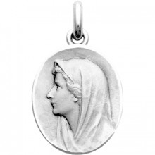 Médaille Vierge au voile (ovale) (or blanc 750°)  par Becker