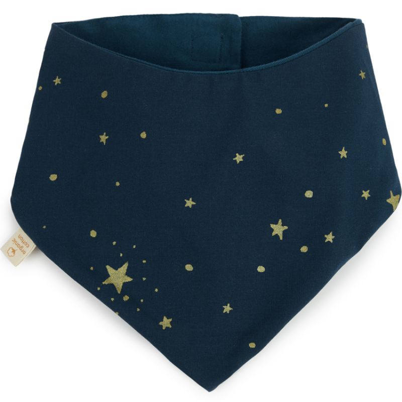 Bavoir bandana Lucky coton bio Gold stella Night blue Nobodinoz